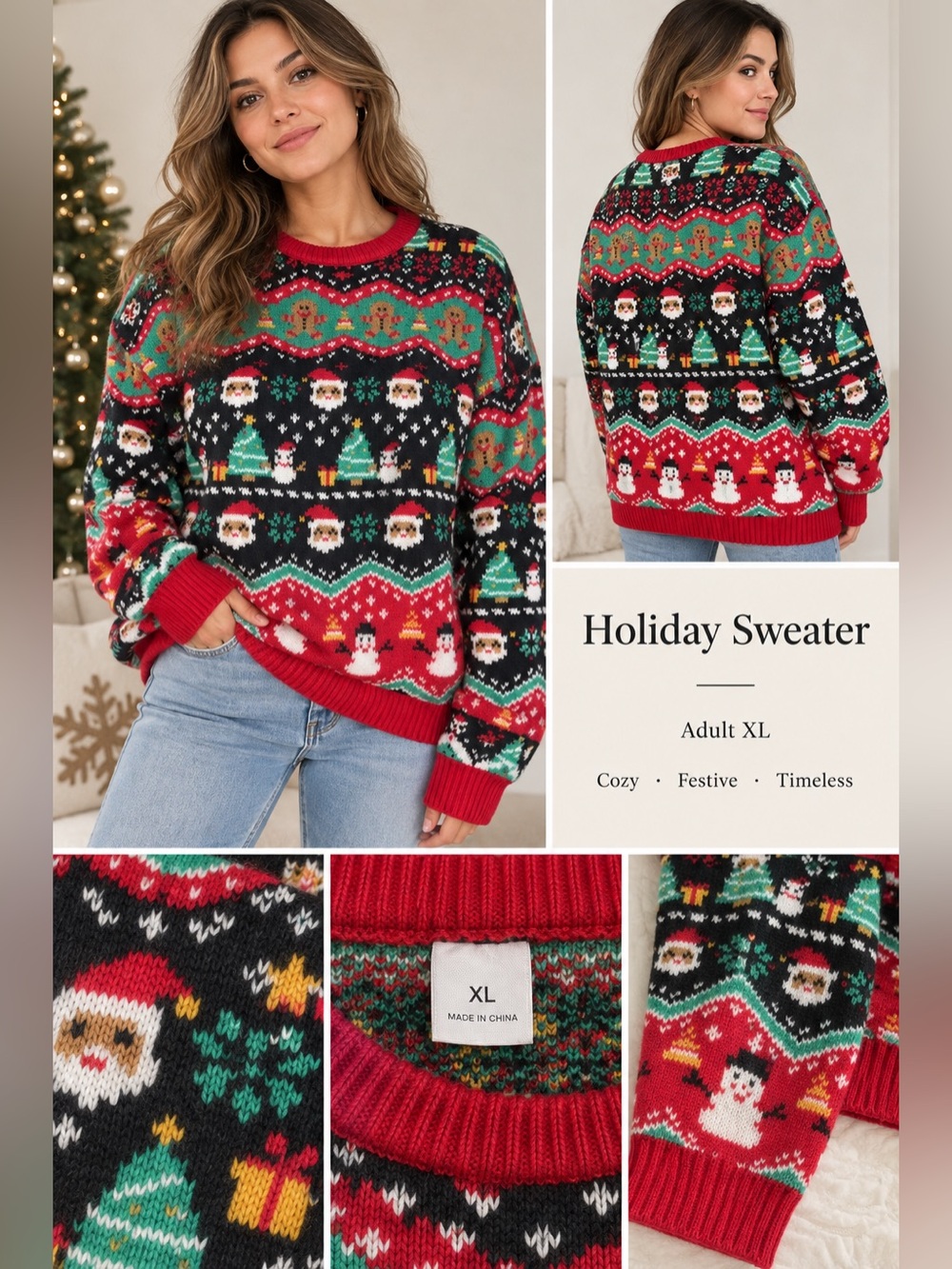 Holiday Fair Isle Christmas Sweater - Red/Green/Black XL